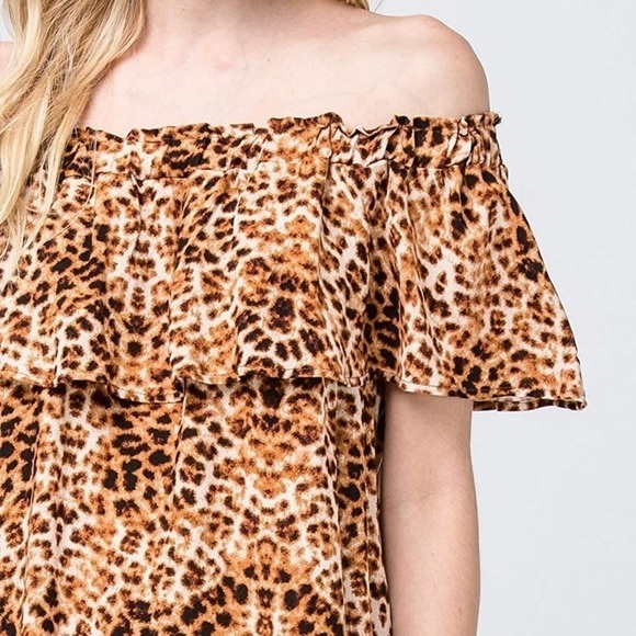 Entro Boutique Leopard Catimal Animal Print Off The Shoulder Top Blouse Size M - Picture 17 of 17